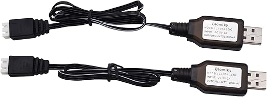 Blomiky 2 Pack 7.4V 1A USB Charger Cable with XH-3P Plug for 7.4V 2S Lipo Battery with XH-3P Connector / 7.4V 1A USB XH-3P 2