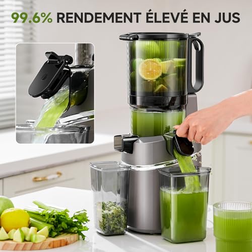 Image of AMZCHEF Juicer Machines, 5.8 inch Extra Self-Feeding Cold Press Juicer for Whole Vegetable & Fruit, Juice Extractor Machine with Large Auger & Triple Strainers, Easy to Clean, High Juice Yield, Grizzly