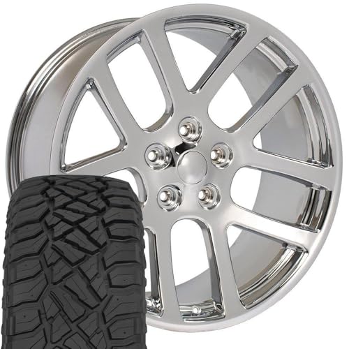 OE Wheels DG51 22 Inch Rims and Tires Fit Ram SRT Style 5x139.7 22x10 Chrome - Hollander 2223 - TerraMax RT 33x12.50/22 (Set of 4)