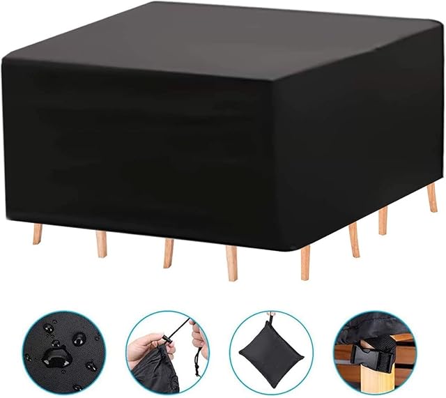 AMSAMOTION Garden Furniture Covers, Garden Table Cover Protective Cover Garden Outdoor Furniture Set Cover Oxford Waterproof, Windproof, Anti-UV