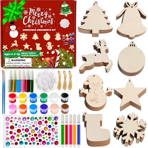 Christmas Ornaments Craft Kit, 48 Pcs Blank Wood Slices for Painting...