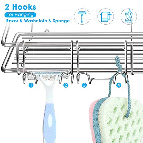 Nieifi Shower Caddy Shelf Storage Rack Adhesive Without Drilling Stainless Steel With Hooks For Washroom, Lavatory, Restroom, Toilet, Bathroom, Kitchen - 2 Pack #TOP1