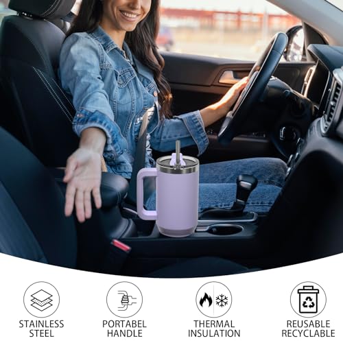 Image of 30 oz Tumbler with Handle,Tumbler with Lid and Straw,Double Wall Insulated Cup Stainless Steel Travel Mug(Cold for 34 Hours),Water Bottle for Iced Tea,Coffee,Cold Beverages(Purple)