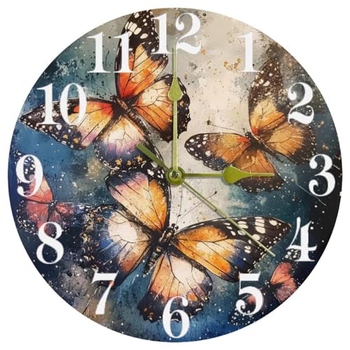 Horloge murale vintage papillon silencieuse à quartz ronde à piles pour maison cuisine et bureau - 2
