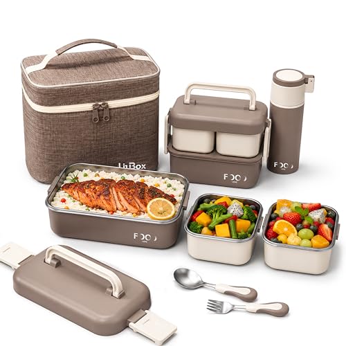 Lit Box - Bento Stainless Steel Lunch Box Set for Kids& Adult 1260ML Insulated Bento Box with Thermal Bag Leakproof BPA Free Food Containers Water Bottle & Spoon for School Office Travel