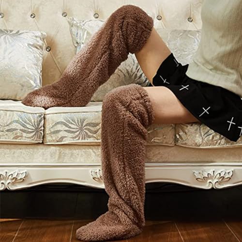 Cozy Paws Thigh High Fuzzy Socks - Plush Teddy Bear Non-Slip Warm for Women & Men, Sleeping Lounge Winter4