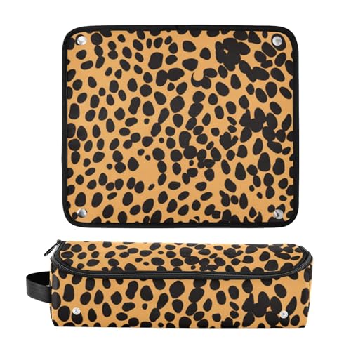 Organizador portátil para herramientas de peinado, leopardo negro marrón, con tapete resistente al calor para plancha de cabello, rizadora y otras herramientas miniatura 3
