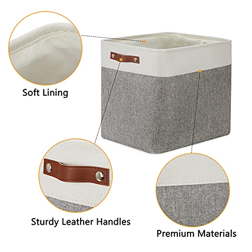 Dullemelo Storage Baskets Large 17"X12"X15" Rectangular Storage Bins Baskets For Organizing [2 Pack] Fabric Collapsible Storage Organizer For Home,Office,Closet,Clothes,Toys (White&Grey) #TOP4