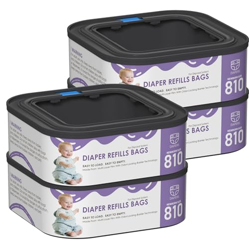 Jumbo Square Refills Disposal Bags Refill Compatible with Genie Diaper Compact, Select and Classic Pails, Hold Up to 810 Newborn-Sized Diapers Per Refill, Pack of 4