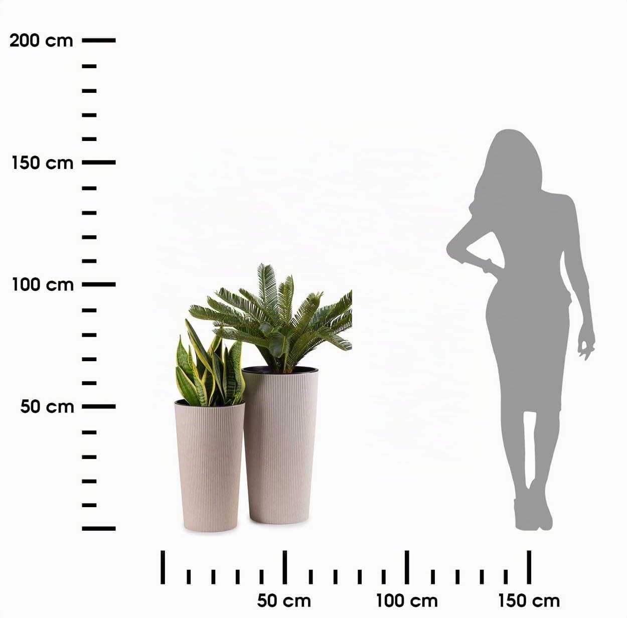 2X Maceta Grande con Inserto para Planta | Maceta Grande Beige de Plástico para Decoración de Salón o Jardín | Set de 2 Cubierta de Maceta (30xh57cm & 25xh46cm)