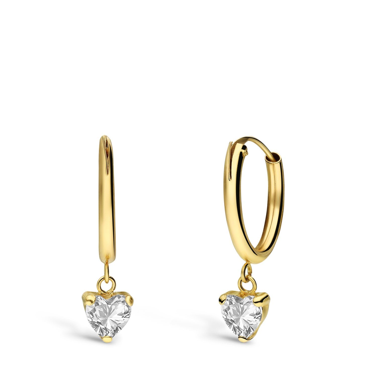 Lucardi – Damen Ohrringe aus 585er Gelbgold mit herzförmigem Zirkonia – Nickelfrei