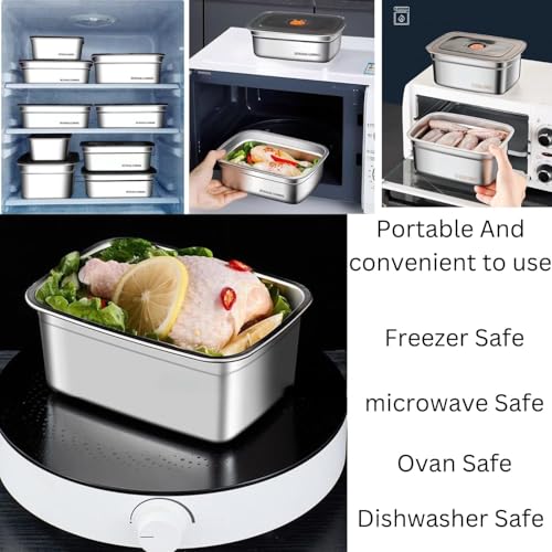 Image of Fridge Storage Box Stainless Steel Food Storage Containers | Food Grade, Leakproof Kitchen Organizer | Freshness Locking, Microwavable & Freezer Safe (1200 ml Pack of 1)