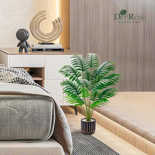 Image of Der Rose 28 inch Fake Palm Tree in Black Gold Pot for Living Room Decor