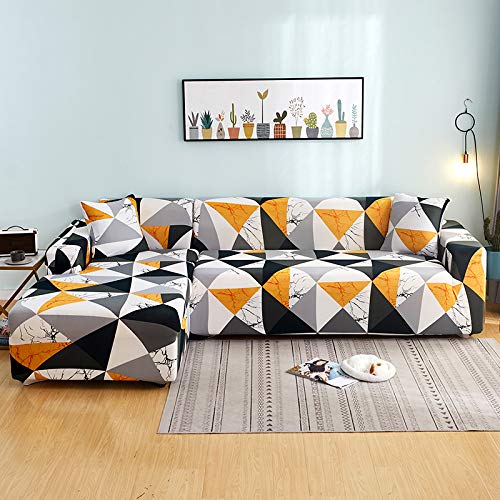 Mingfuxin L-Shaped Sofa Slipcovers, 2PCS Jacquard Polyester Fabric Stretch Sofa Covers Furniture Protectors + 2 Pillow Covers for L Shape Sectional Sofa Couch (L-Shaped 3+3 Seats, Printed #11) — image 1