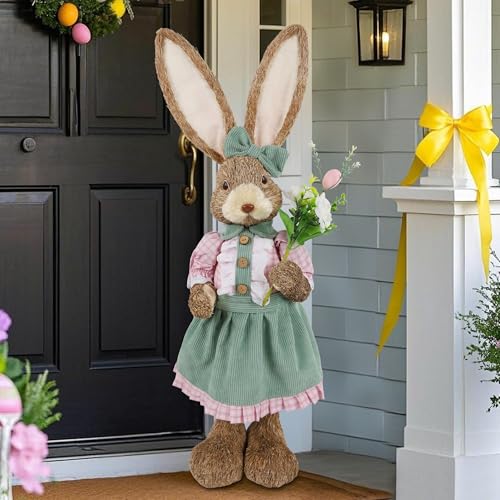 DR.DUDU Easter Bunny Decor, 2.7 FT Large Sisal Rabbit Outdoor