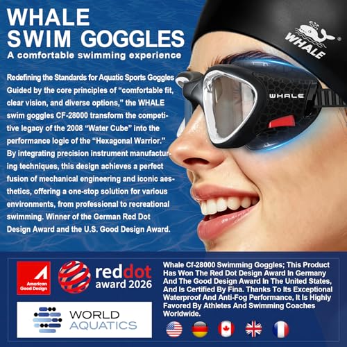 Image of Whale Swim Goggles, HD Anti-Fog Goggles, Unisex | 100% UV Protection | Anti-Fog Design Clear Wide-Angle Underwater View