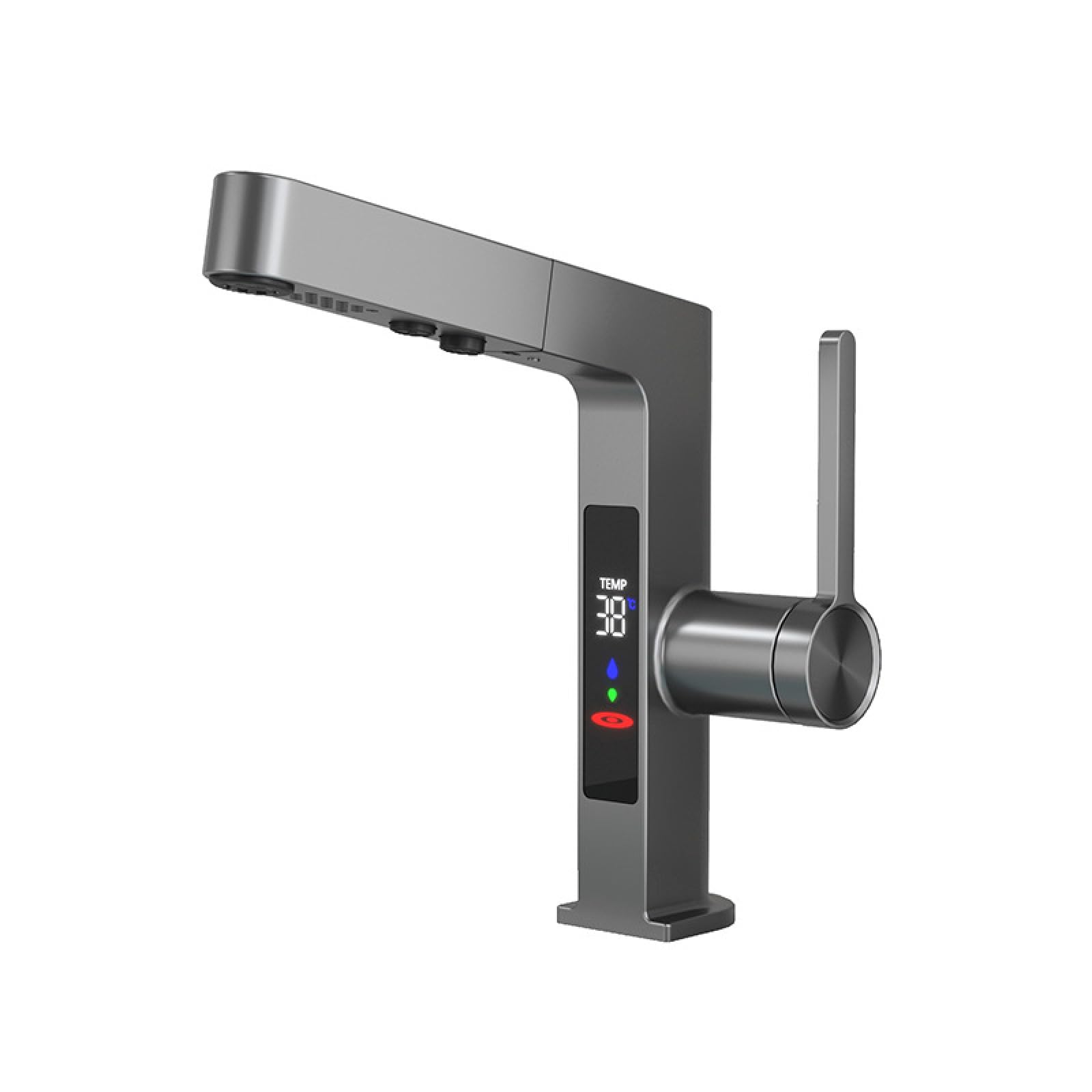 All-Copper Intelligent Pull-Out Digital Display Hot and Cold Water Faucet, Digital Display Gun Gray