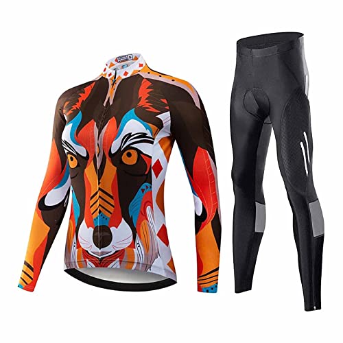 Conjunto de roupas femininas refletivas MTB para ciclismo de lã térmica tops e calças camisas de cic