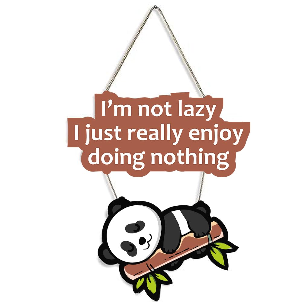 Kaameri Bazaar Lazy Panda Printed Wooden Wall Hanging with Quotes for Home Decor | Office | Gifts | Living Room | Bedroom | Wooden Decorative Items | Modern Painting | Artworks Decoration