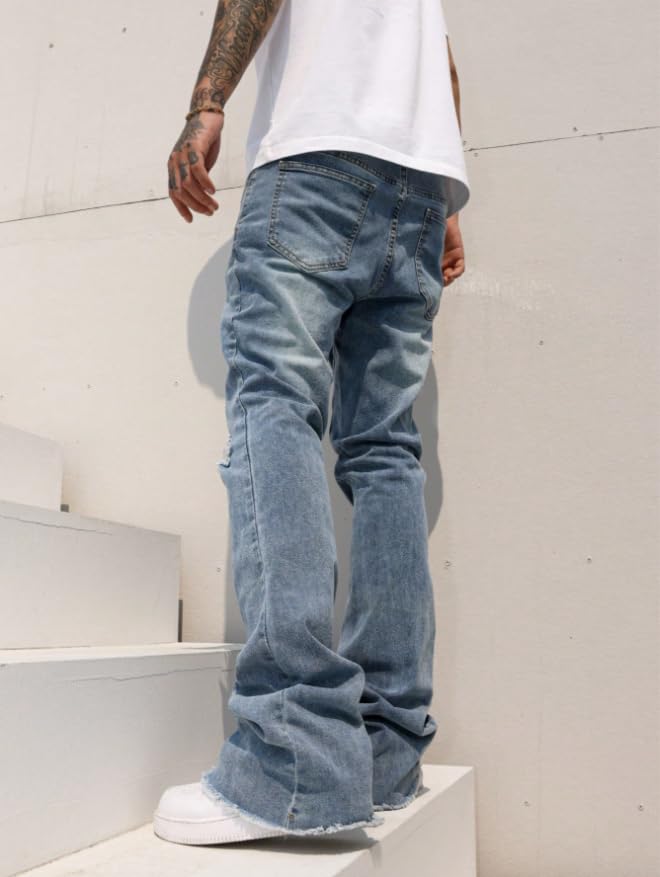 Men's Slim Fit Ripped Distressed Denim Jeans with Frayed Hem Knee Details Stretch Comfort Casual Streetwear Pants3