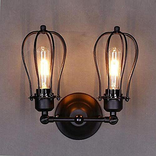 KazeRyu Aplique De Pared Vintage Industrial Ajustable E27 Hierro Forjado Con Dos Jaulas - For Sala Estar, Comedor Y Loft