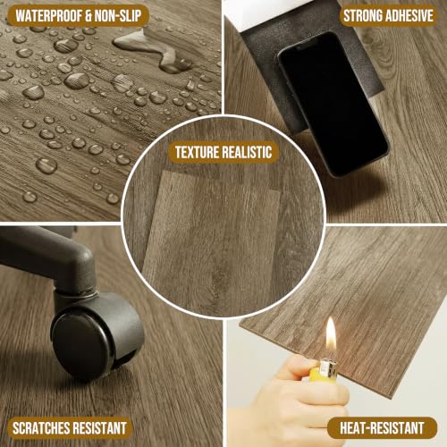 Image of Waterproof Peel and Stick Floor Tile, 54 Sq.Ft Saddle Walnut Brown Vinyl Wood Flooring, Easy DIY-Install & Durable for Kitchen, Bedroom, Bathroom, RVs, Rental-Friendly (36-Planks 6 inchx36 inch)