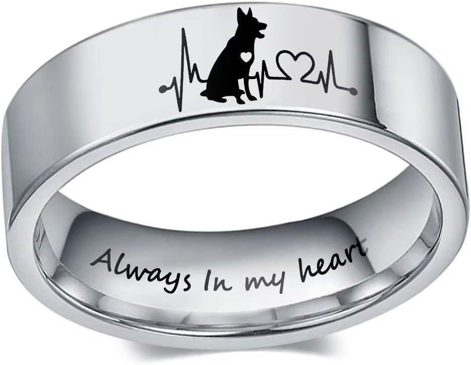 XAHHDog Lovers Heartbeat Ring for Men Women 8mm Stainless Steel Engraving I Carry You with Me Band Size 5-13