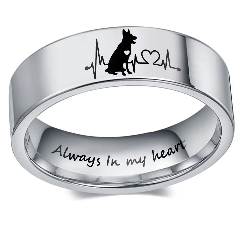 XAHHDog Lovers Heartbeat Ring for Men Women 8mm Stainless Steel Engraving I Carry You with Me Band Size 5-13