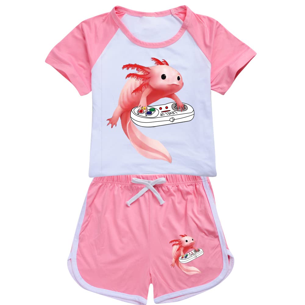 genericAxolotl T Shirt Shorts 2Pcs Tracksuit Sweatshirt Set Axolotl Merch Kids T Shirt Outfits