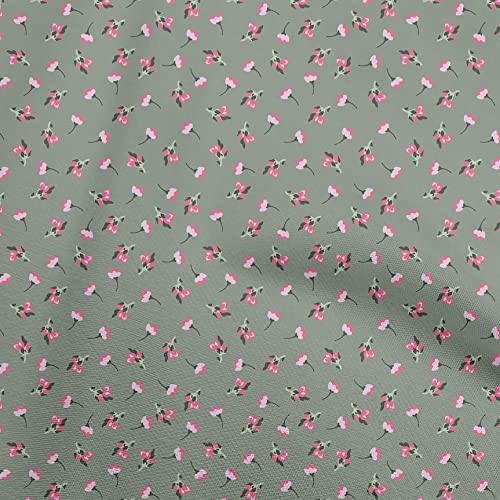 oneOone Cotton Cambric Dusty Teal Green Fabric Floral Craft Projects Decor Fabric Printed By The Yard 42 Inch Wide-42