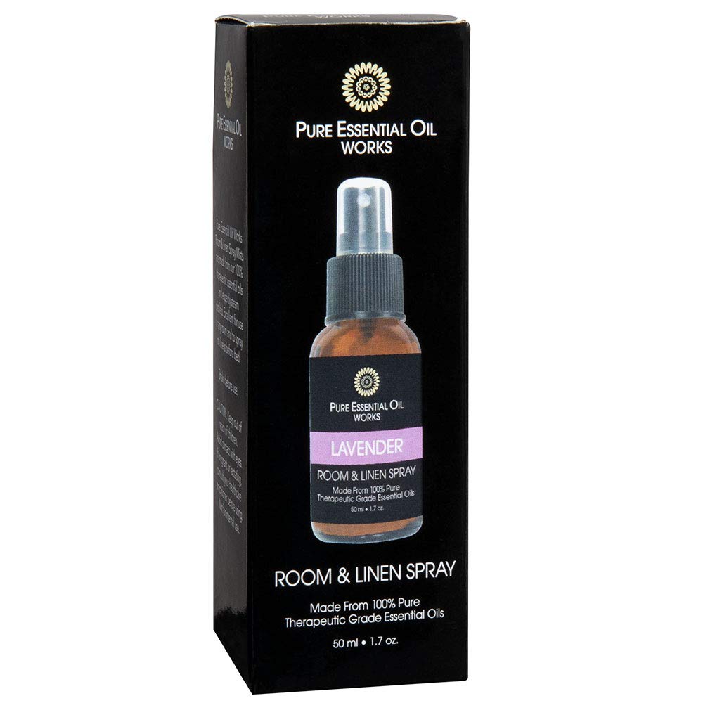 Pure Essential Oil Works Lavender Room & Linen Spray, Aromatic Mist Made with Essential Oils, 100% Pure, Natural, Paraben-Free and Therapeutic Grade, 1.7 Ounces