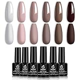 Beetles Gel Nail Polish Set, Coffee Cafe Collection Brown Neutral Beige Mauve Color Perfect for Autumn and Winter Nail Art Manicure Kit Soak Off LED Gel, 7.3ml Each Bottle Christmas Gifts Set