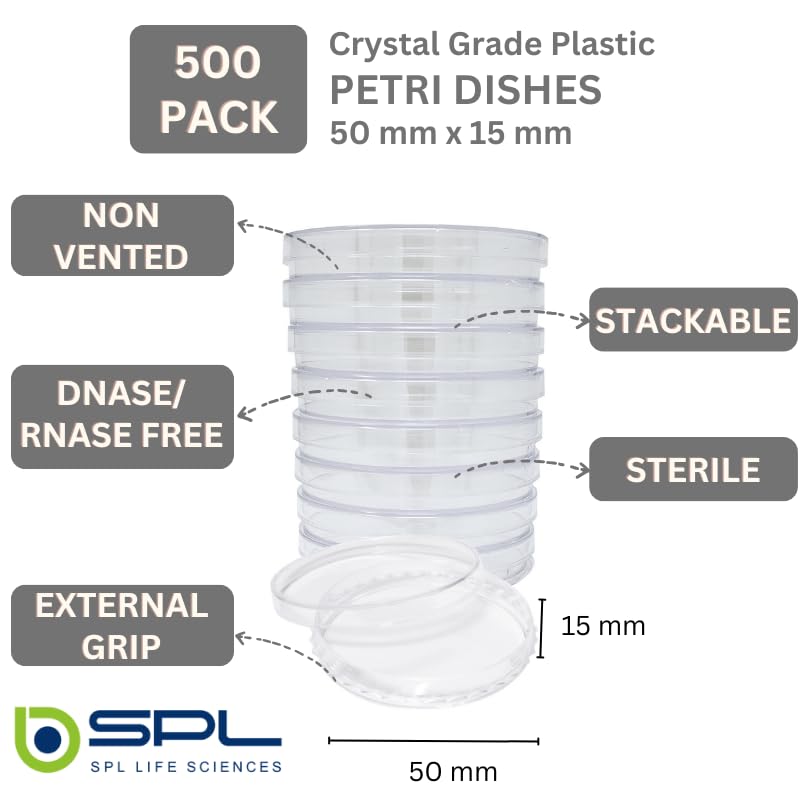 SPL Petri Dish 50 x 15 mm with Non Vents Lids, Crystal Grade Plastic, Sterile (500 Dishes)