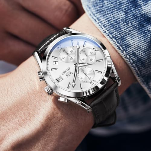 Image of OLEVS Men's Watches Brown Leather with Date,Casual Watches for Men,Large Face Watches Men,Chronograph Mens Watch,Sport Waterproof Business Dress Analog Quartz Men's Wrist Watches Reloj De Hombre