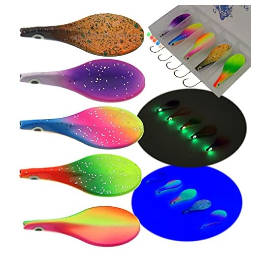 Njord Kalastus Inline Spoon Forelle 5 Stück in Box 4,5g | UV Aktiv und Selbstleuchtende 3D Augen | Durchlaufblinker Forellenköder Inliner Spoon Inline Durchlauf Spoons Forelle Angel Set Magic Spoon