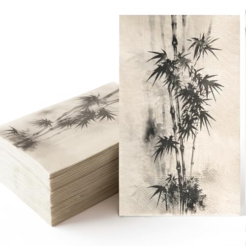 50 Pack Disposable Hand Towels for Bathroom, Special Design of Bamboo in the Mist Paper Napkins Decorative for Bathroom Toilet Powder Room Holiday Wedding Bridal Shower (50, LARGE)
