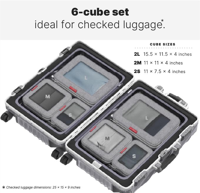 Image of LeanTravel Compression Packing Cubes Luggage Organizers for Travel with Double Zipper - Set of 6 - Color Grey