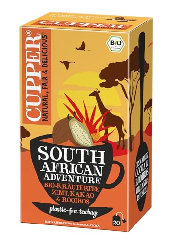CUPPER - Caja de 20 Bolistas de Infusiones Ecológicas Africa Bio - Apto para Veganos - Propiedades digestivas suaves - Contiene Rooibos, Raíz de Regaliz, y Cáscara de Cacao