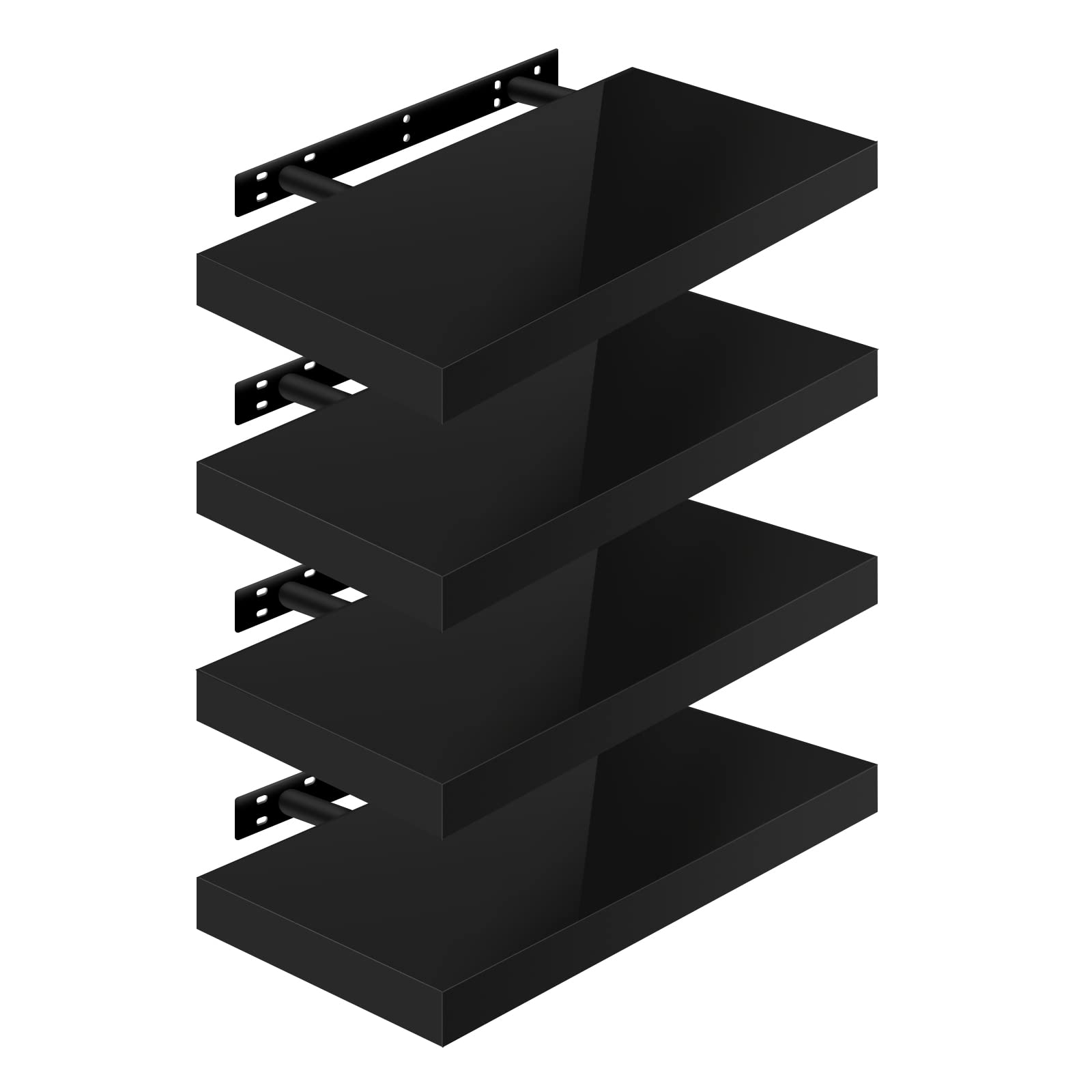 WOLTU Floating Shelves Set of 4, High Gloss Wall Mount Display Shelf, MDF CD DVD Organizer, 50x22.9x3.8cm, Black, RG9477sz-4-UK