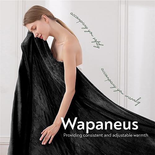 Image of Wapaneus Foot Pocket Heated Blanket Electric Throw with 10 Heating Levels and 4 Timer Settings 4 Hours Auto Shut Off, Flannel Fast-Heating Heated Throw 50 inch x 60 inch, Machine Washable, Black