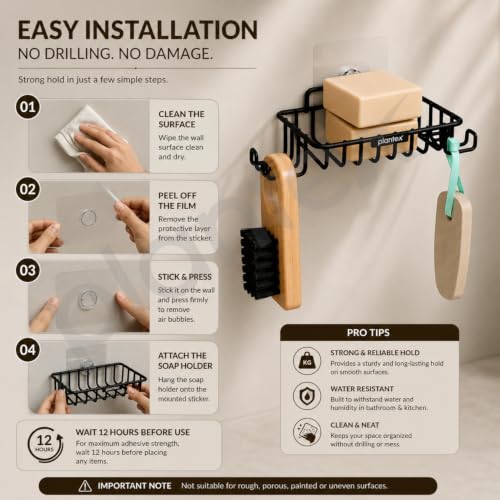 Image of Plantex Self Adhesive GI Stee Soap Holder with Hook for Bathroom /Soap Stand /Wall Mounted Soap Holder Bathroom Accessories - (Black)