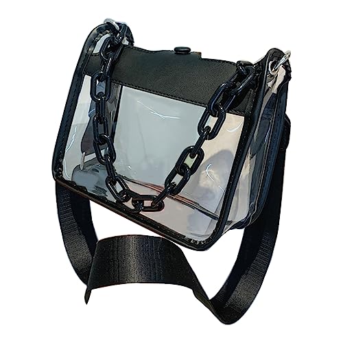 Summer Women Clear Transparent Crossbody Bag Female PVC Handbags and Purses Acrylic Chain Square Shoulder Bag, Black