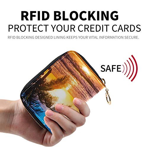 susiyo Credit Card Wallet Palm Tree Sunset On Beach Zipper Business Card Holder for Women Compact Card Holder Zipper Purse2