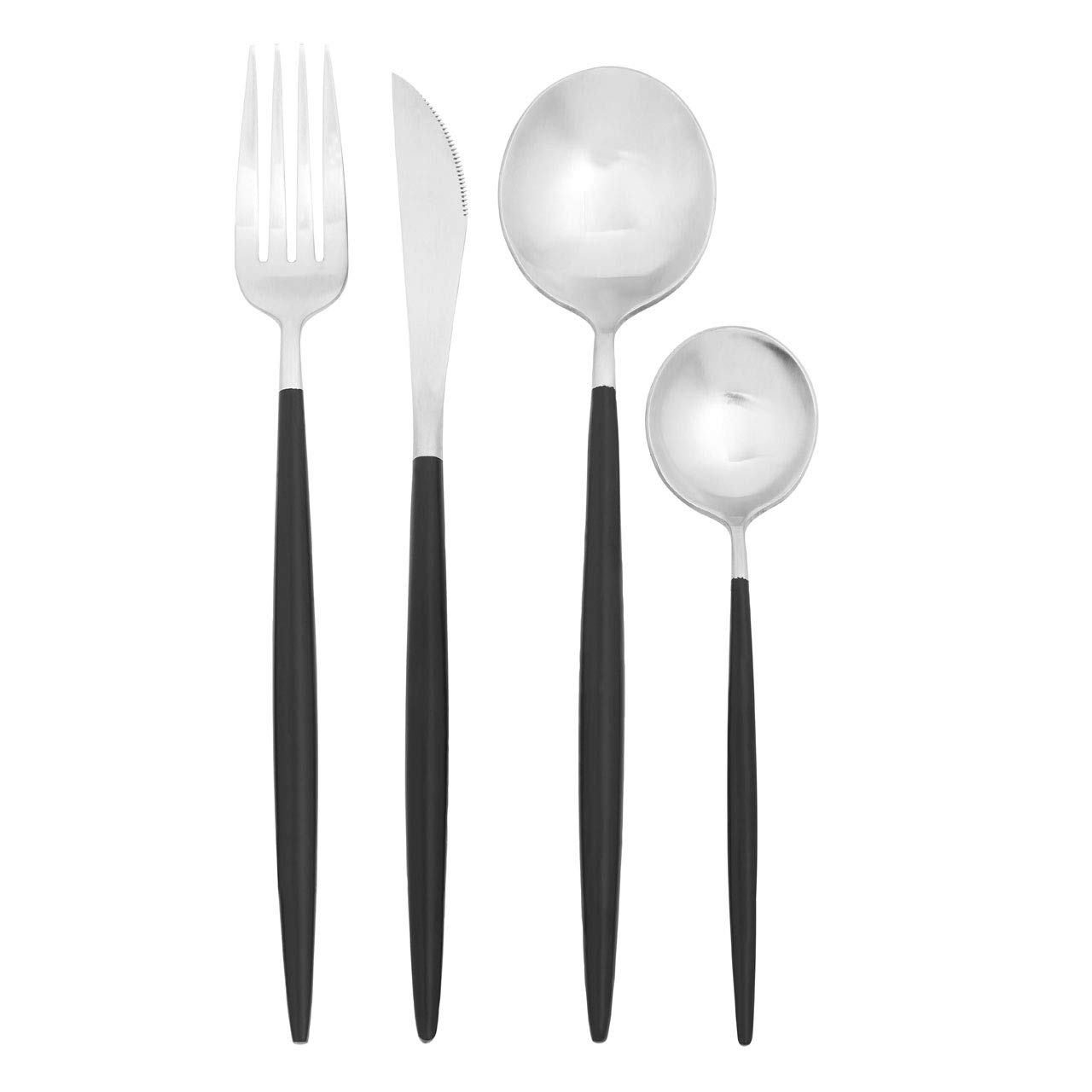 Avie Cutlery Set, Matte Black/Silver, 16 Piece