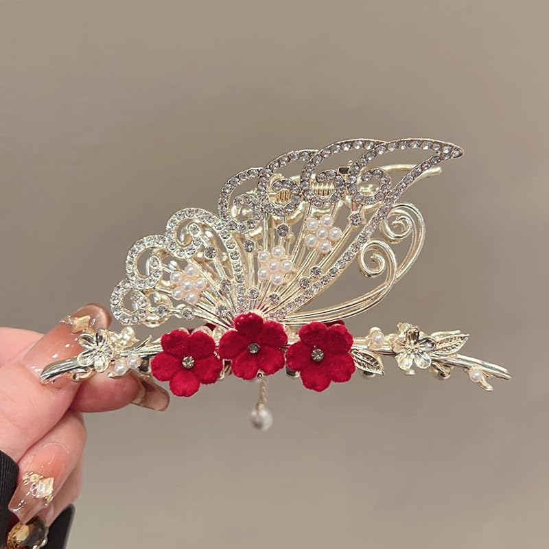 Pinza elegante con borla estilo oriental color rojo miniatura 3
