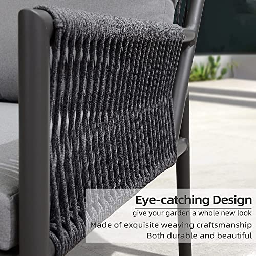Image of DEVOKO Outdoor Living Space 4 Seater Conversation Sofa Set Ideal for Patio, Garden and Indoor Use Stylish Rope Furniture with Comfortable Cushions and Center Table (Black & Grey)