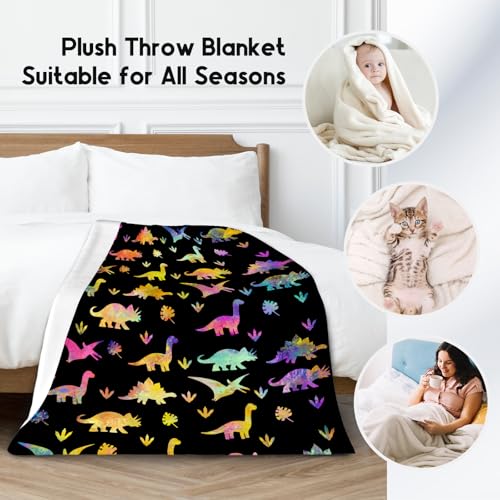 Dinosaur Blanket - 50x60 Inches Cute Throw for Boys - Black Soft Fuzzy Blankets for Couch & Office