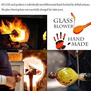 LUJII Hummingbird Feeder Hand Blown Glass Hummingbird Feeder Never Fade 36 Fluid Ounces 5 Feeding Metal Stations Much Bigger Garden Backyard Decorative Containing Ant Moat Blue