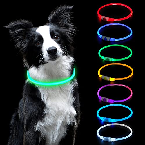 AUAUY Leuchthalsband Hund, LED Hundehalsband USB Aufladbar Längenverstellbarer Haustier Sicherheit Kragen Zuschneidbares...