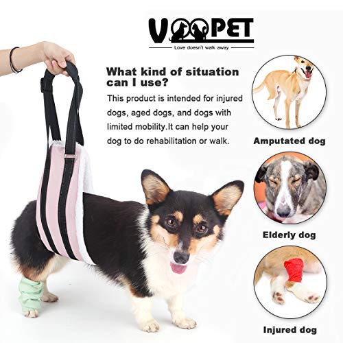 voopet Dog Sling, Help Lift Back Legs, Portable Hip Support Harness Assist Lift Dogs Rear for Canine Aid - Pet Lift Harness for Small Medium & Large Dogs Hind Leg Support Rehabilitation